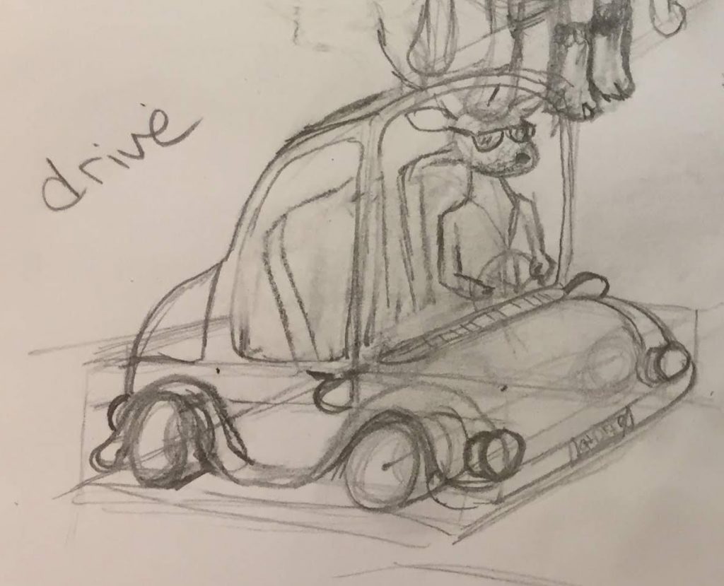 sketch of a deer driving