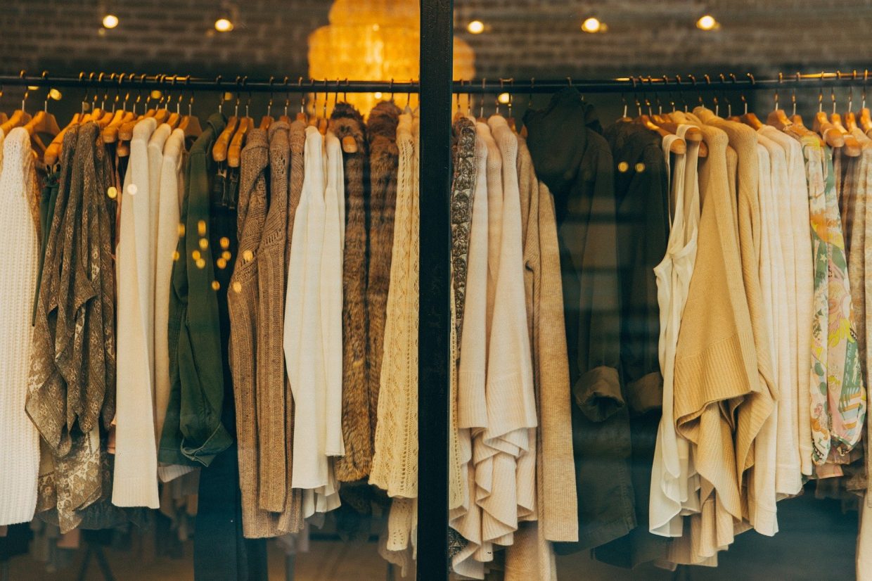 clothing in a store front