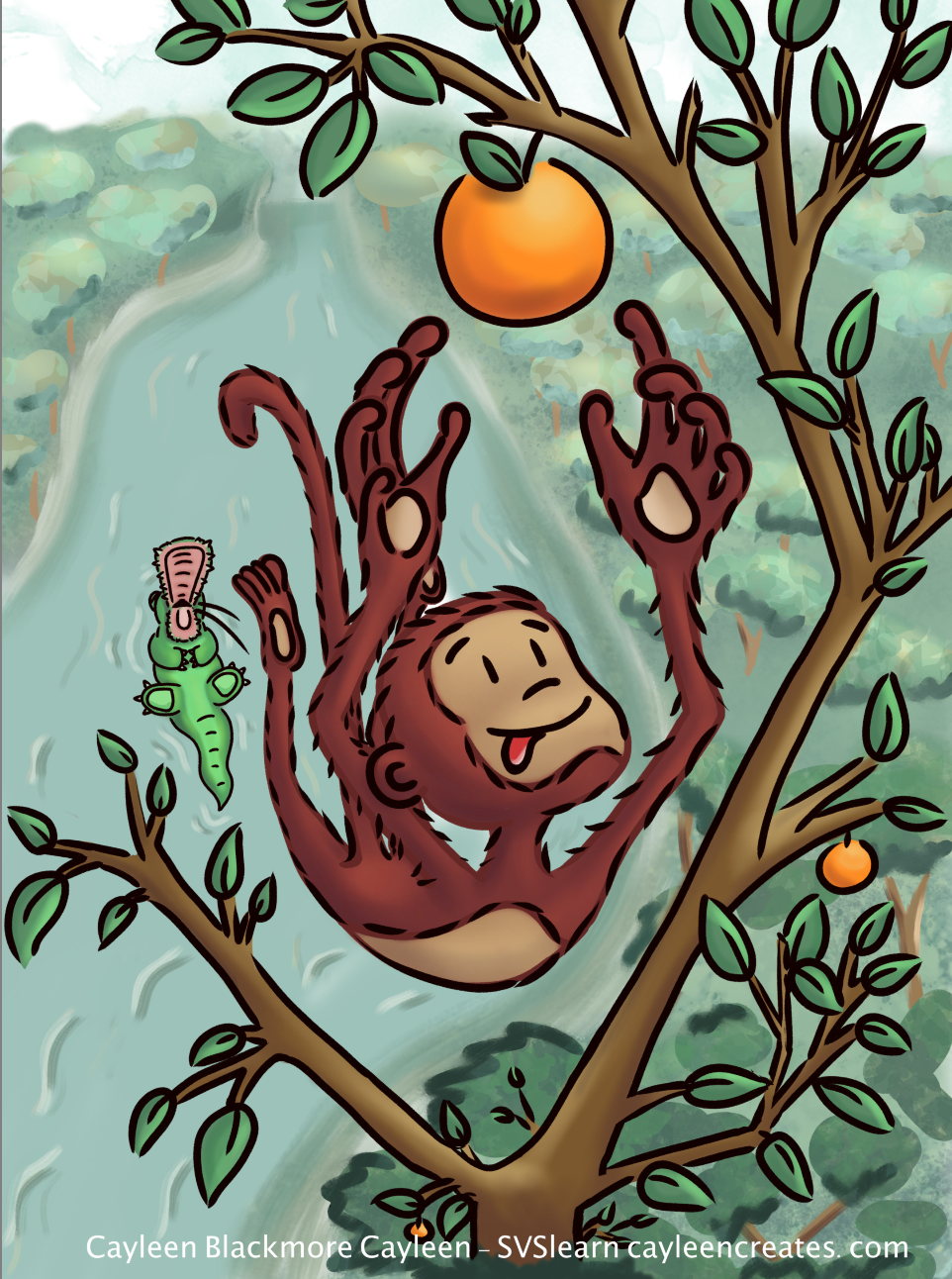 monkey leaping for an orange