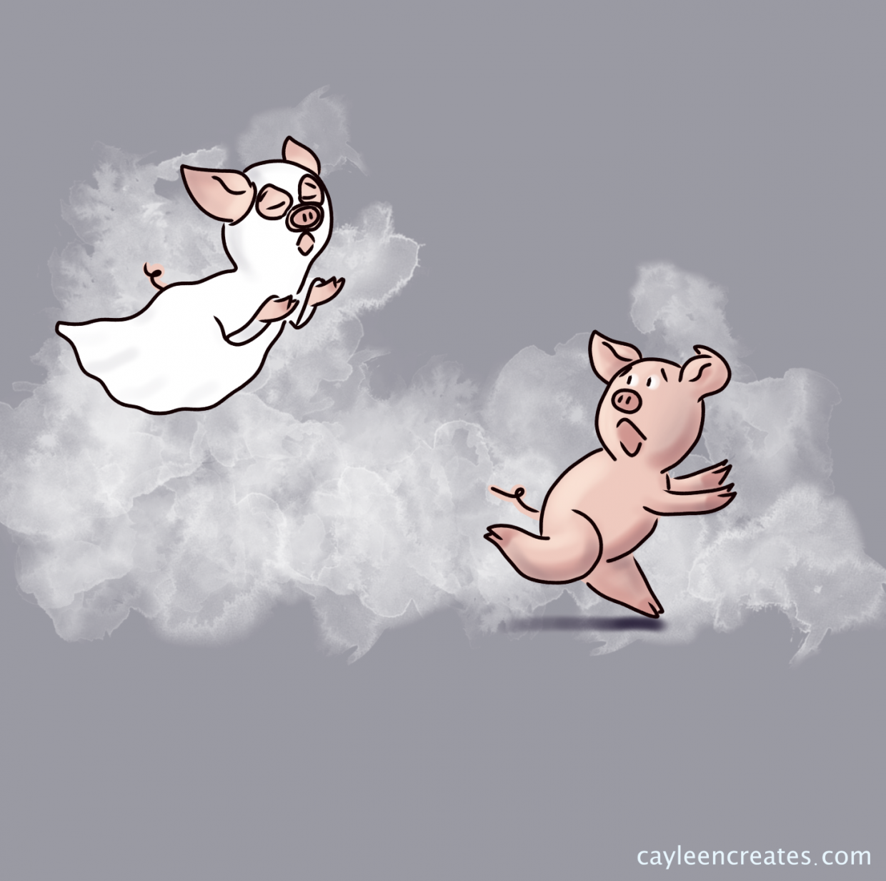 A ghost pig haunting another ghost