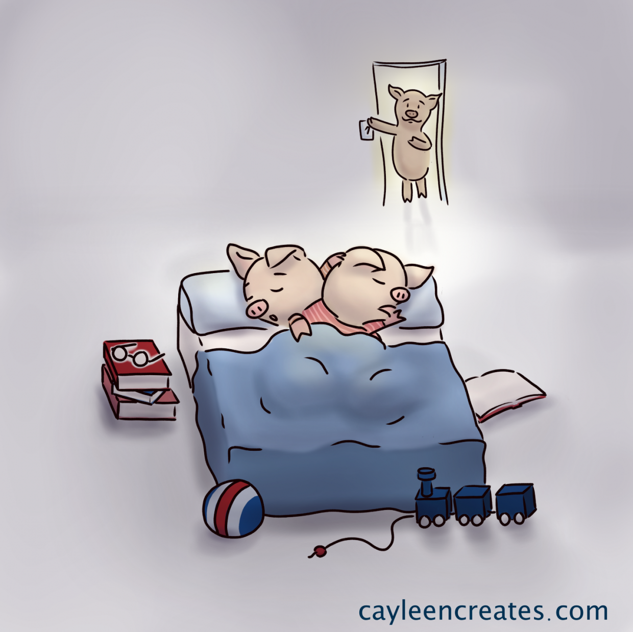 piglets snuggled in bed