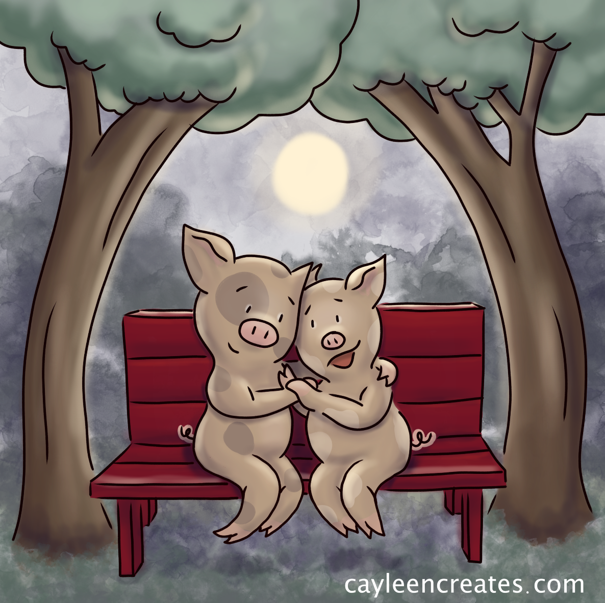 pigs talking romantically in the moonlight