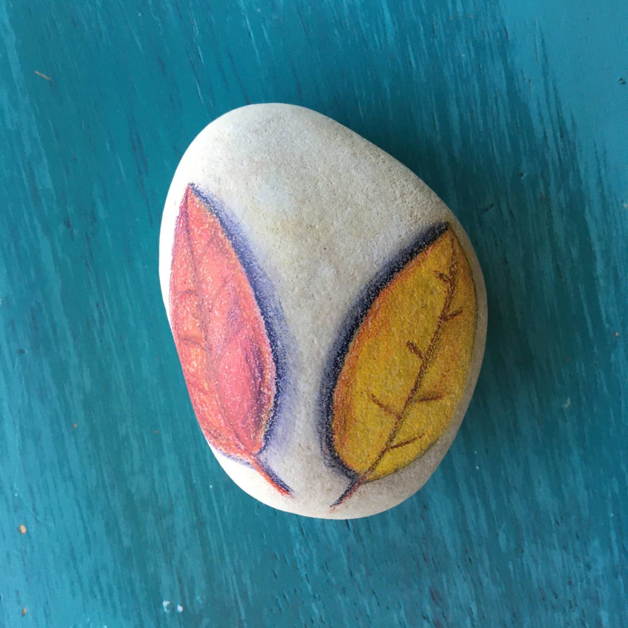 pencil crayon leaves on a rock