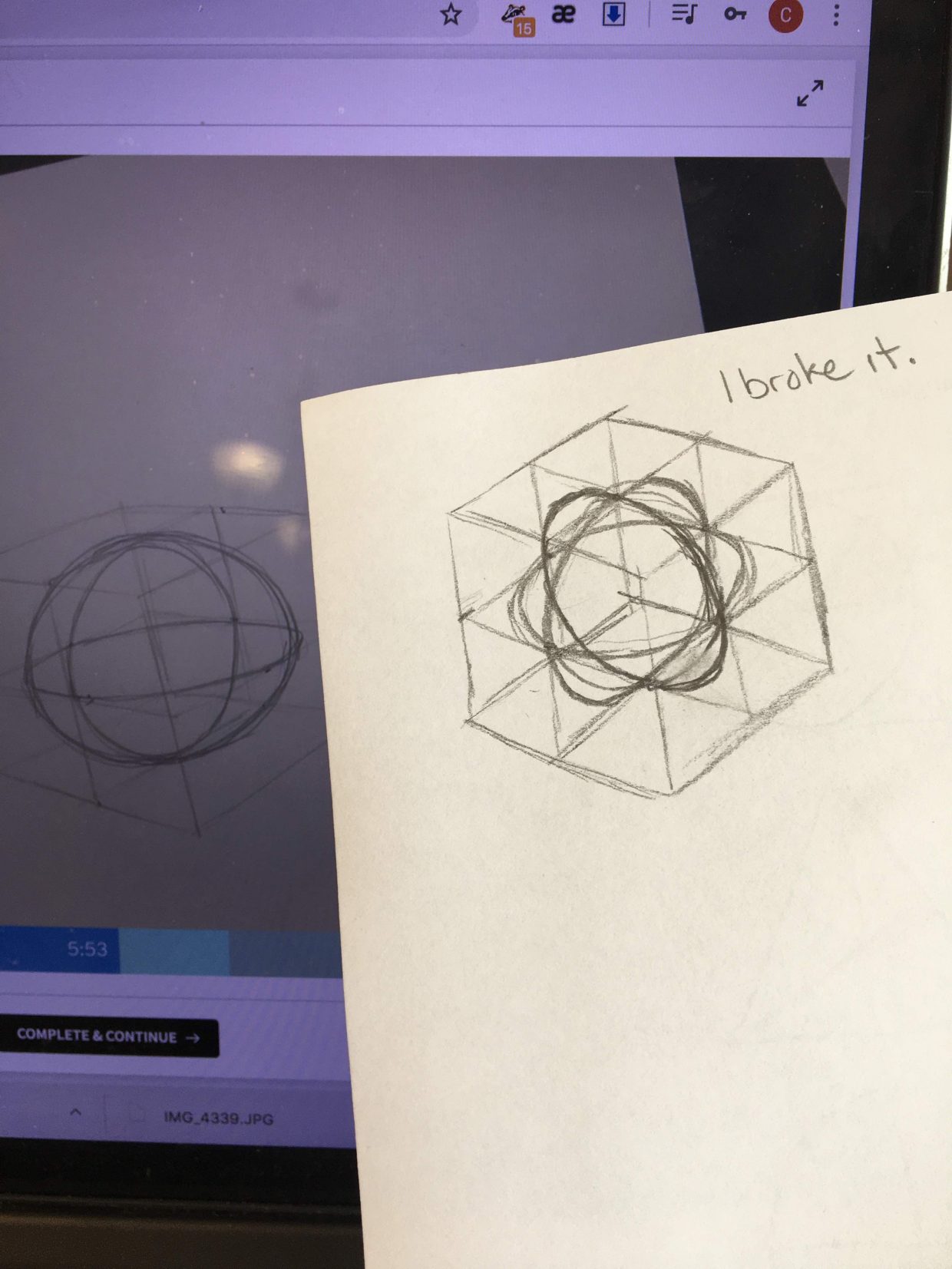 A failed attempt at drawing a sphere.