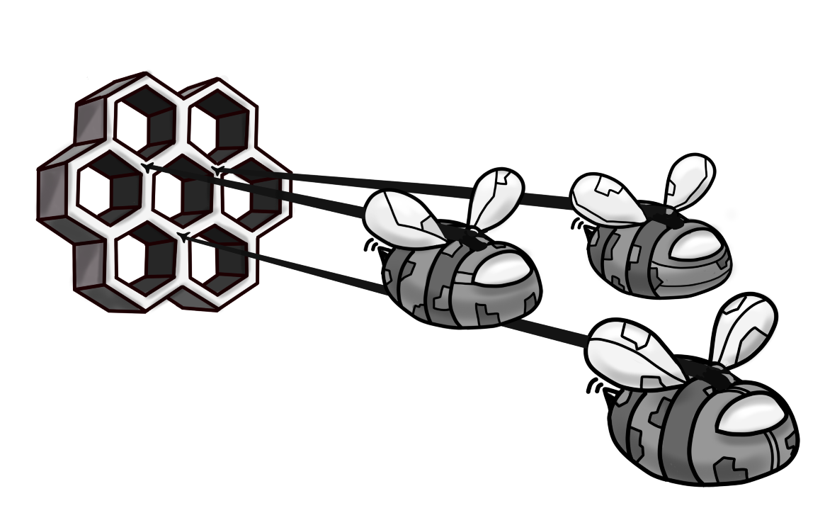 A Spaceship with Smaller Bee ships pulling a hive ship.