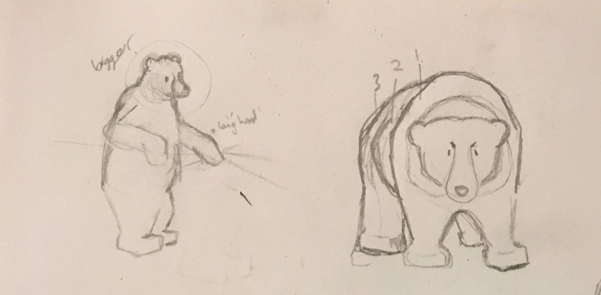 Simple sketch of standing bear and walking bear