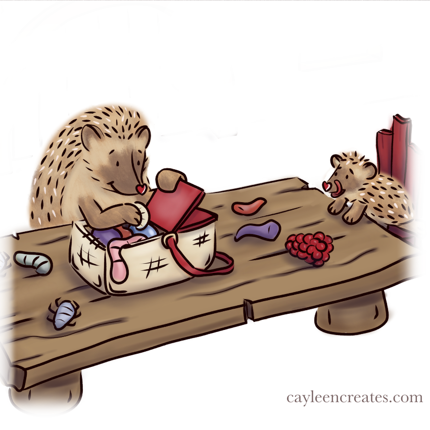 Hedgehogs packing a picnic