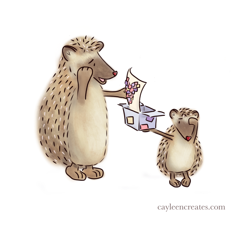 Picture of hedgehog giving a present