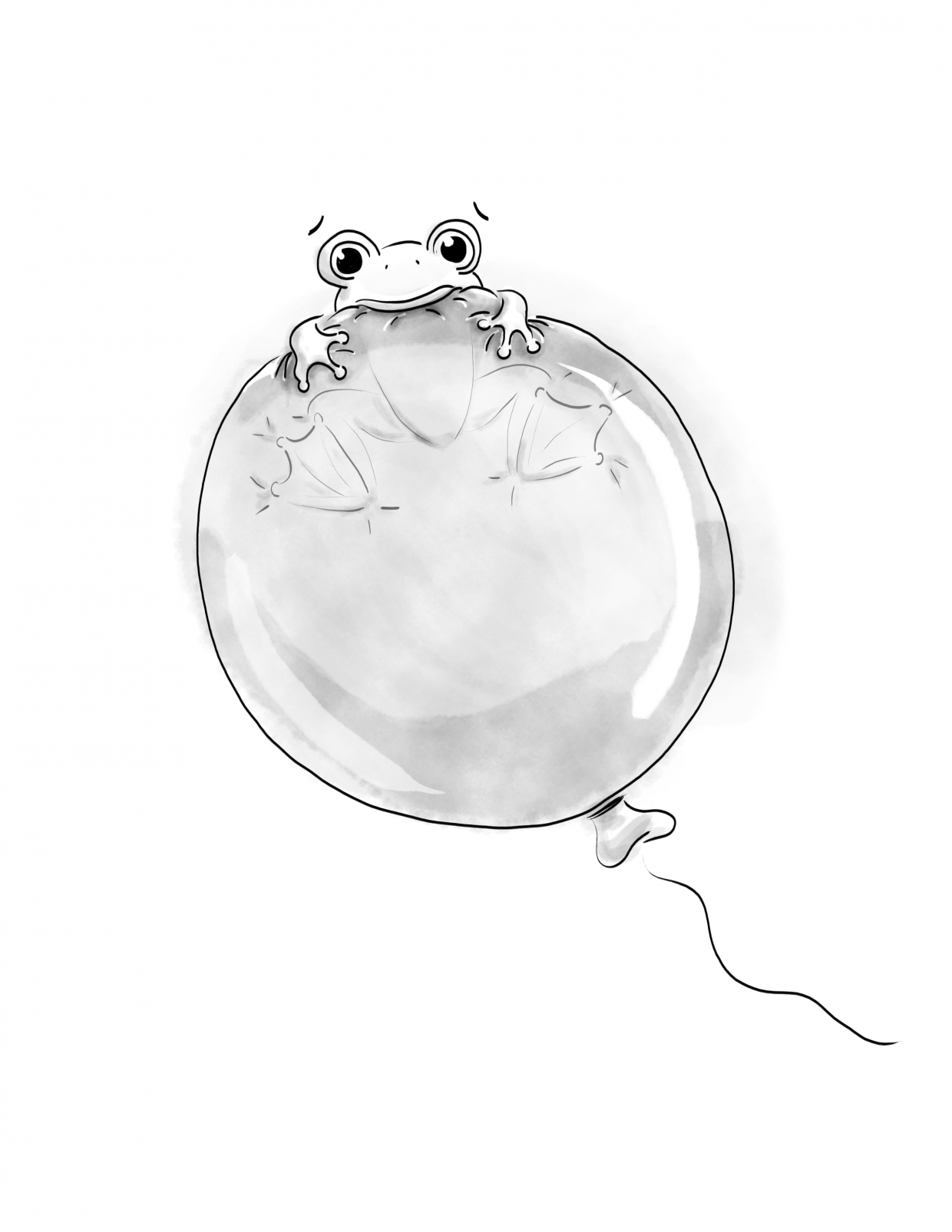 frog floating on a balloon