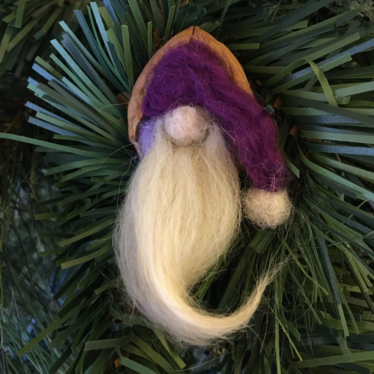 felted purple gnome